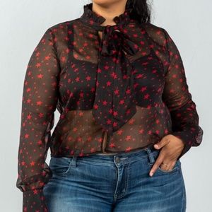 Sheer Black shirt with red stars